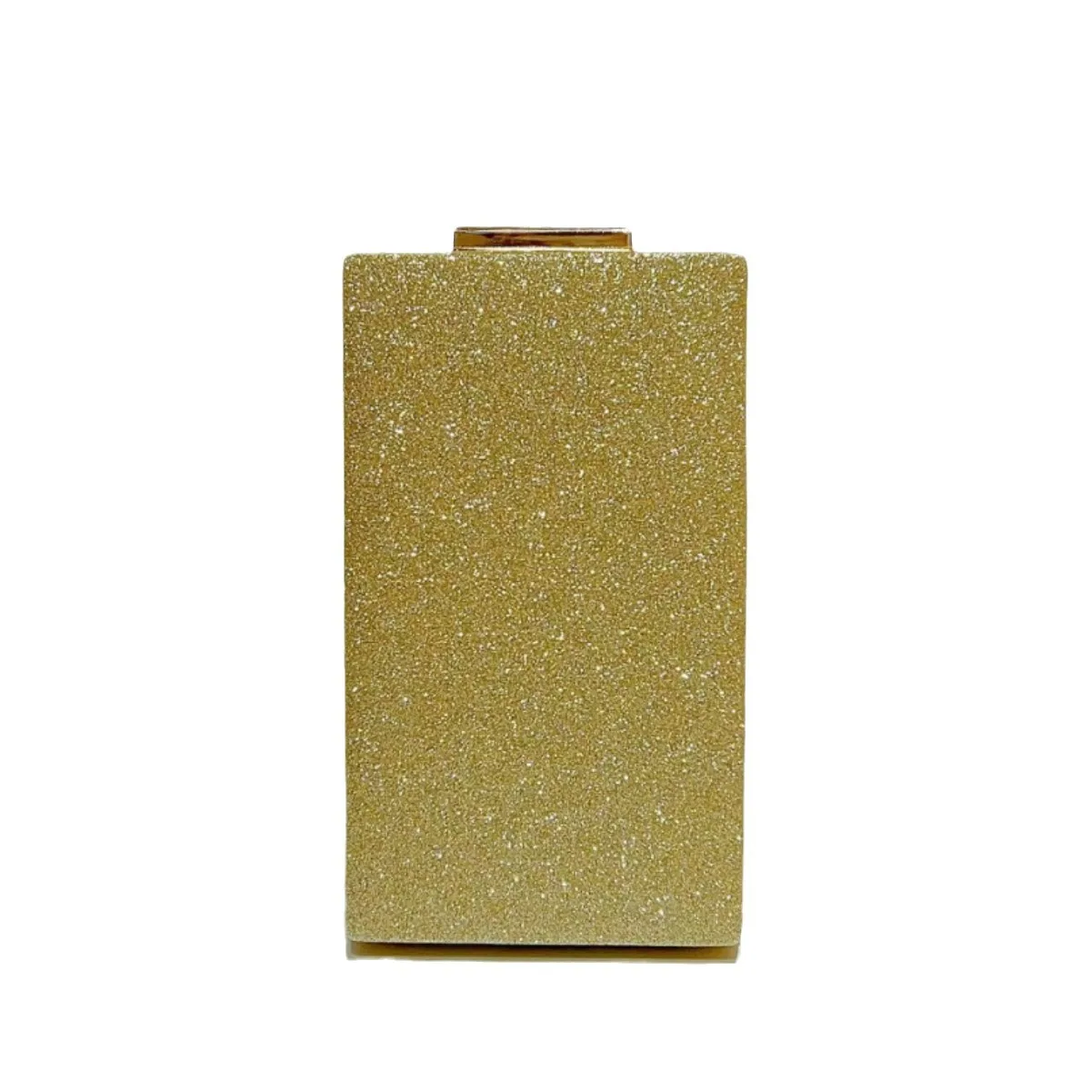 Solid Gold Fine Glitter Vertical Square Metal Lock Clutch Luxury Minimalist Evening Purse Mature Women Wedding Banquet Versatile