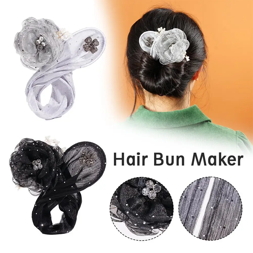 ผ้าดอกไม้ผมคลิปประณีตยืดหยุ่นผมจัดแต่งทรงผม Twist Non-SLIP Maker ผมทรงผม Bun Bun Maker เครื่องมือ Bun ผม k9D4