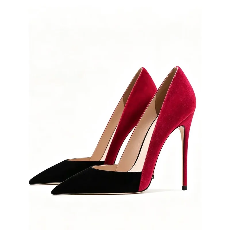 New Fashion Style Color blocked Suede Sexy Shallow Mouth Stiletto Single Shoes Women's Fashion Shoes