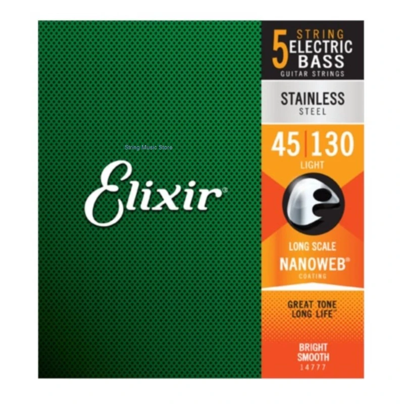 3 Pieces Elixir Strings 14777  Stainless Steel 4-5 String Bass Strings NANOWEB Coating, Long Scale, Light  045，065，085，105, 130