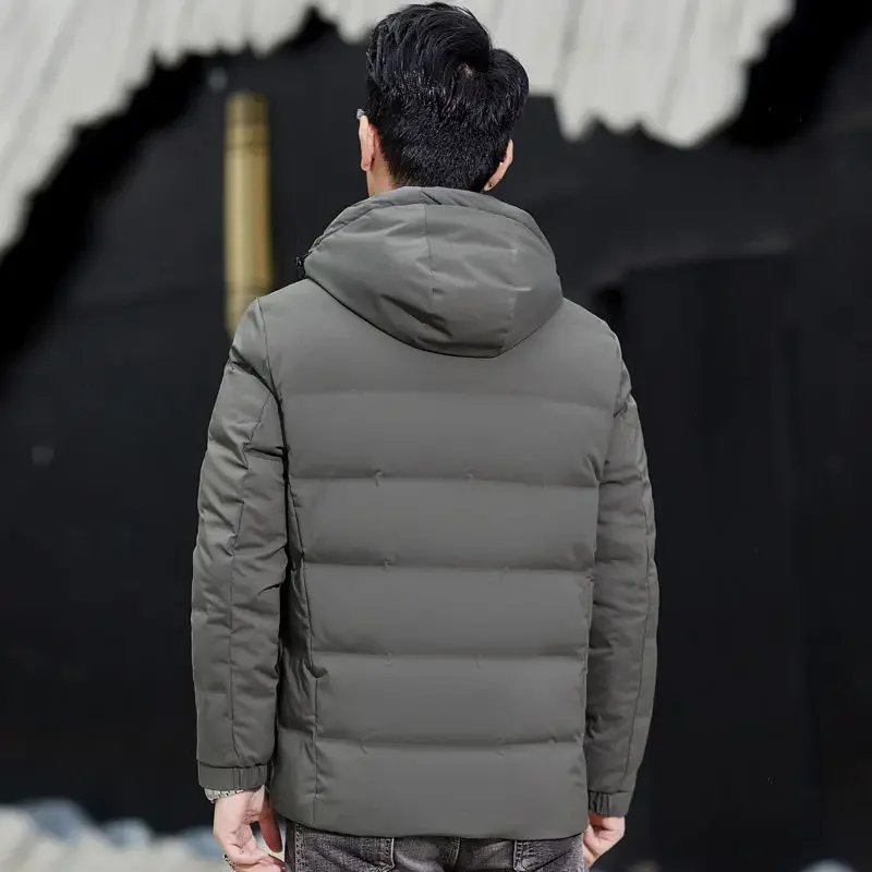 High Quality Men Down Jacket Winter Trendy Male Casual Hooded Short Outwear Thickened Warm Solid Color White Duck Down Outcoat