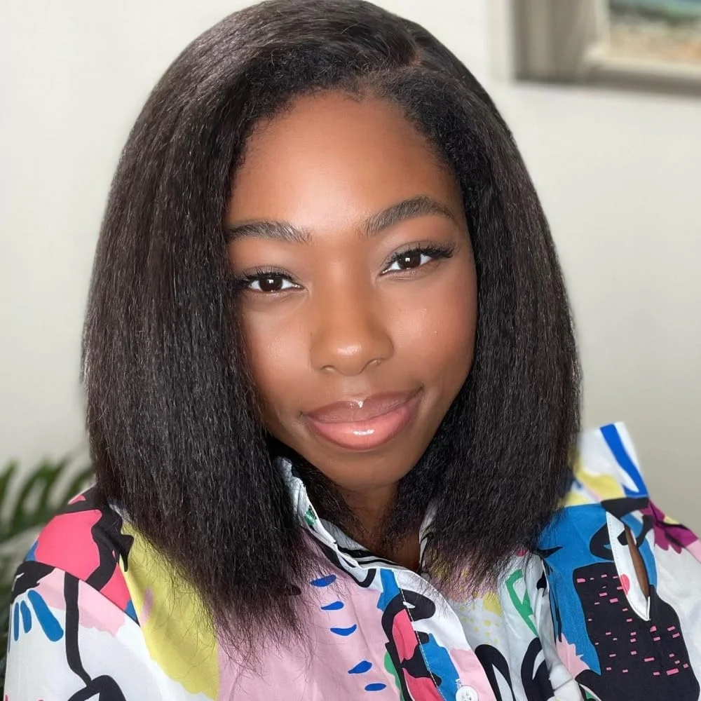 

Yaki Straight Bob Human Hair Glueless Wig 6x4 Glueless Wigs Human Hair Pre Plucked Pre Cut Bleached Knots Wig 180 Density