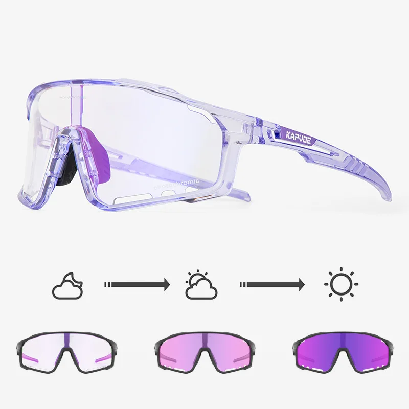 Kapvoe Blue Photochromic Men\'s Cycling Sunglasses Bicycle Eyewear Women Sports Cycling Glasses Road Running MTB Bike Goggles