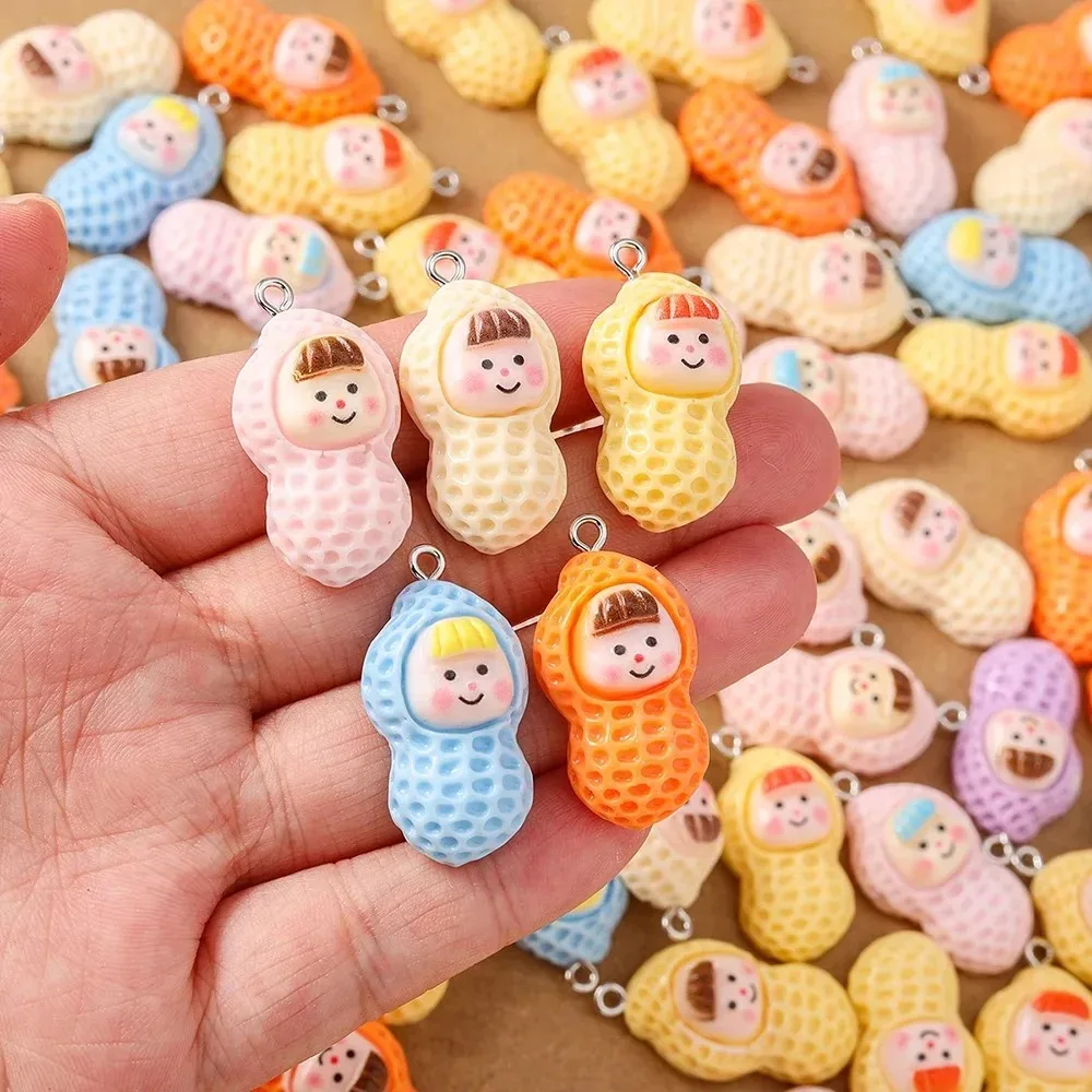 10pcs Mixed Random Kawaii Resin Peanut Charms Simulation Nut Pendants For DIY Kids Necklace Earring Jewelry Supplies