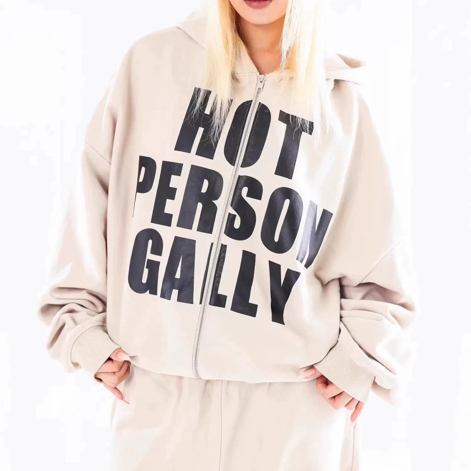 Harajuku Full-Zip Design Leisure Hoodie Edgy Streetwear Y2K Aesthetic Commute Women's Oversized Sweatshirt Autumn Winter Models