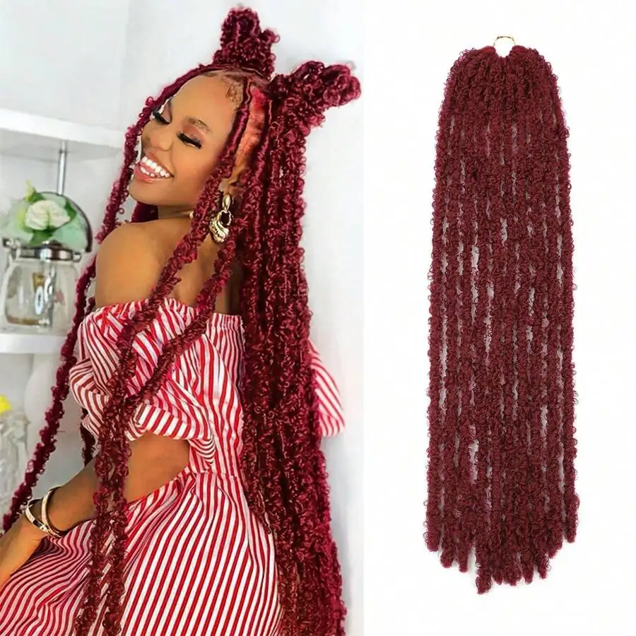 Cheveux au crochet Butterfly Locs 12-36 pouces, Locs Papillon Pré-bouclées Synthétiques Effet Vieilli, fausse locks crochet