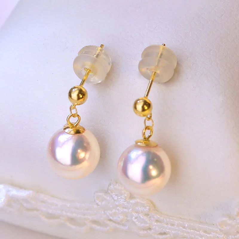 

18K Gold Natural Akoya Pearl Earrings, Ultra-High Luster Saltwater Pearls, Luxury Classic Stud Ear Jewelry