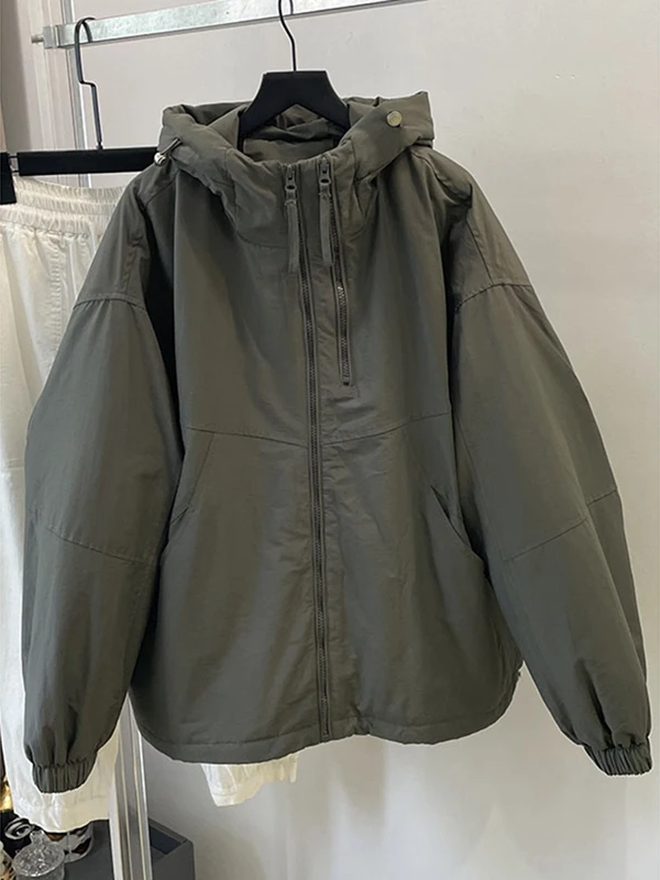 

Women's Hooded Cotton Jacket Light Warmth Fashionable Korean Style Spring Autumn Winter Seasonal Inner Cotton Inserted