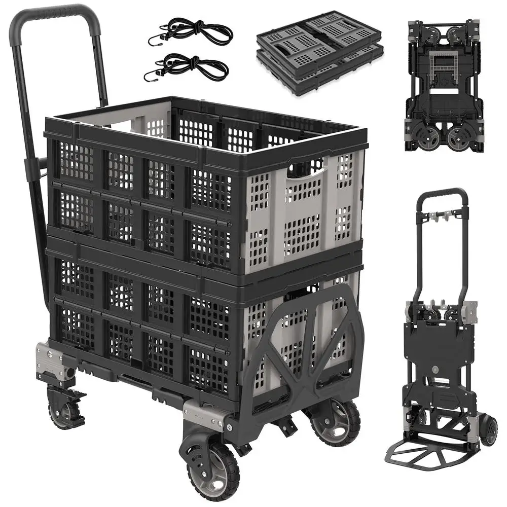 Folding Hand Truck Dolly with 2 Shopping Baskets 330lb Capacity Retractable Handle