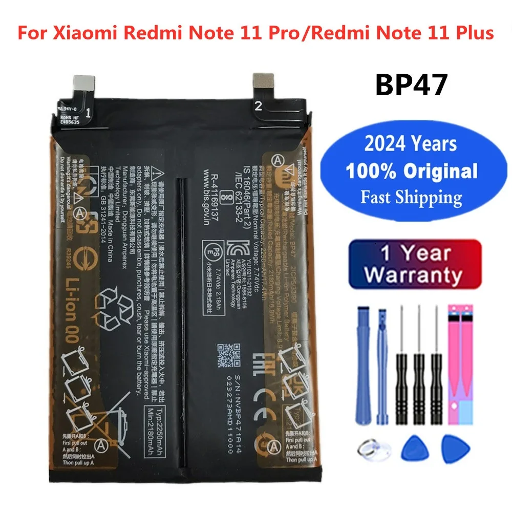 2024 Years BP47 4500mAh 100% Orginal Battery For Xiaomi Redmi Note 11 Plus / Redmi Note 11 Pro Phone Batteries + Tools Fast Ship