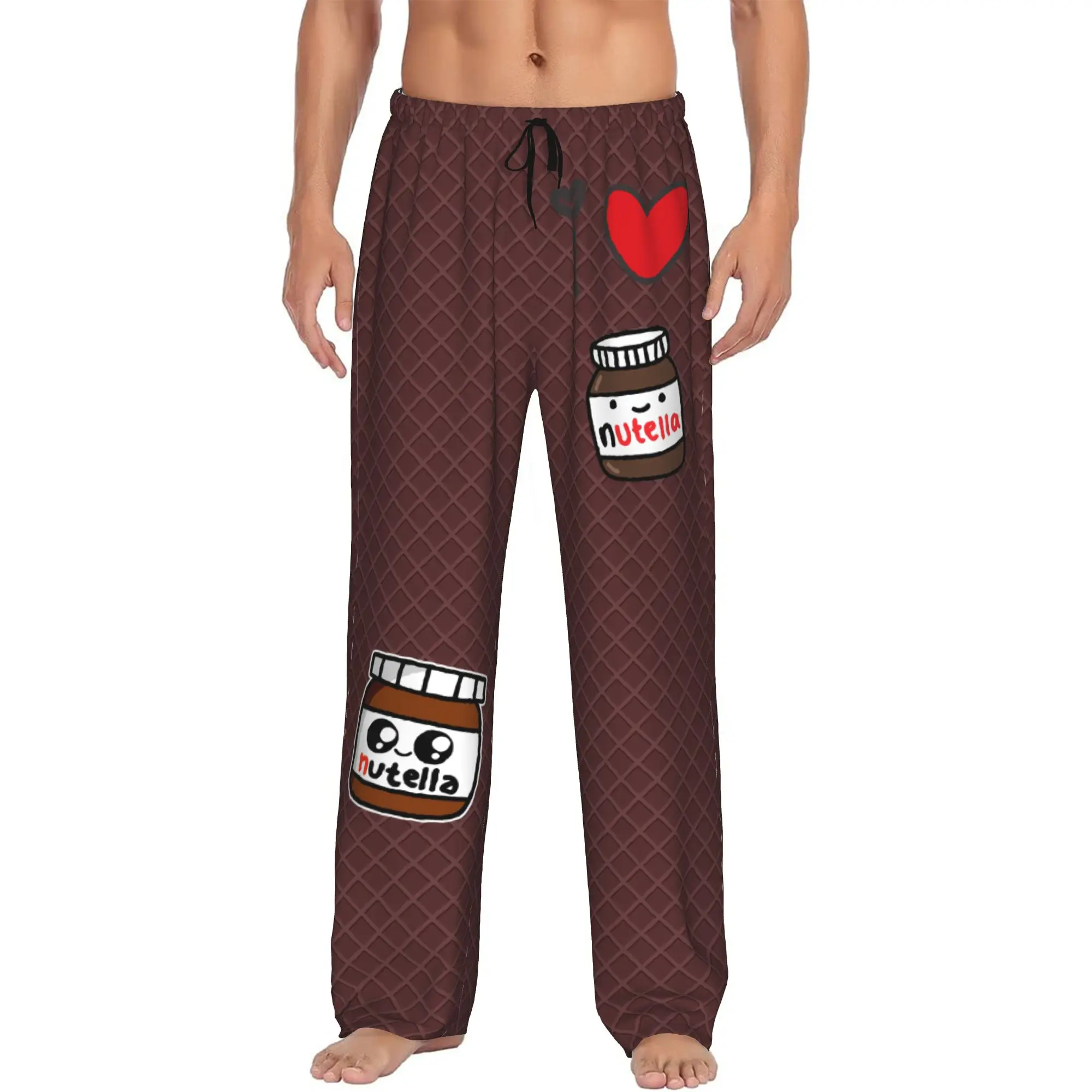 Custom N-Nutellaed Food Pajama Pants for Men Chocolate Spread Sleepwear Lounge Sleep Bottoms Stretch with Pockets