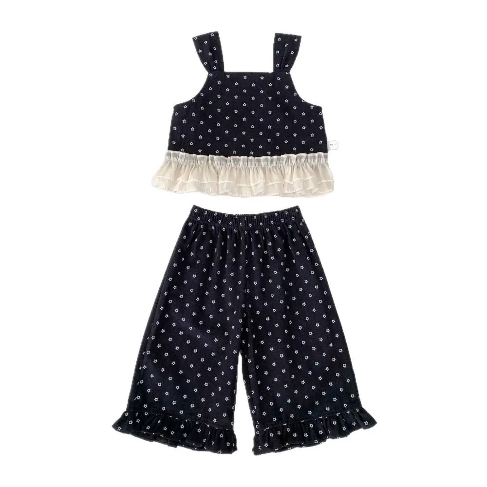 New Spring Toddler Girls 3 Piece Set Ruffle Hem Vest Top Pants with Basic Tee Fashion Outfit for 73-120cm