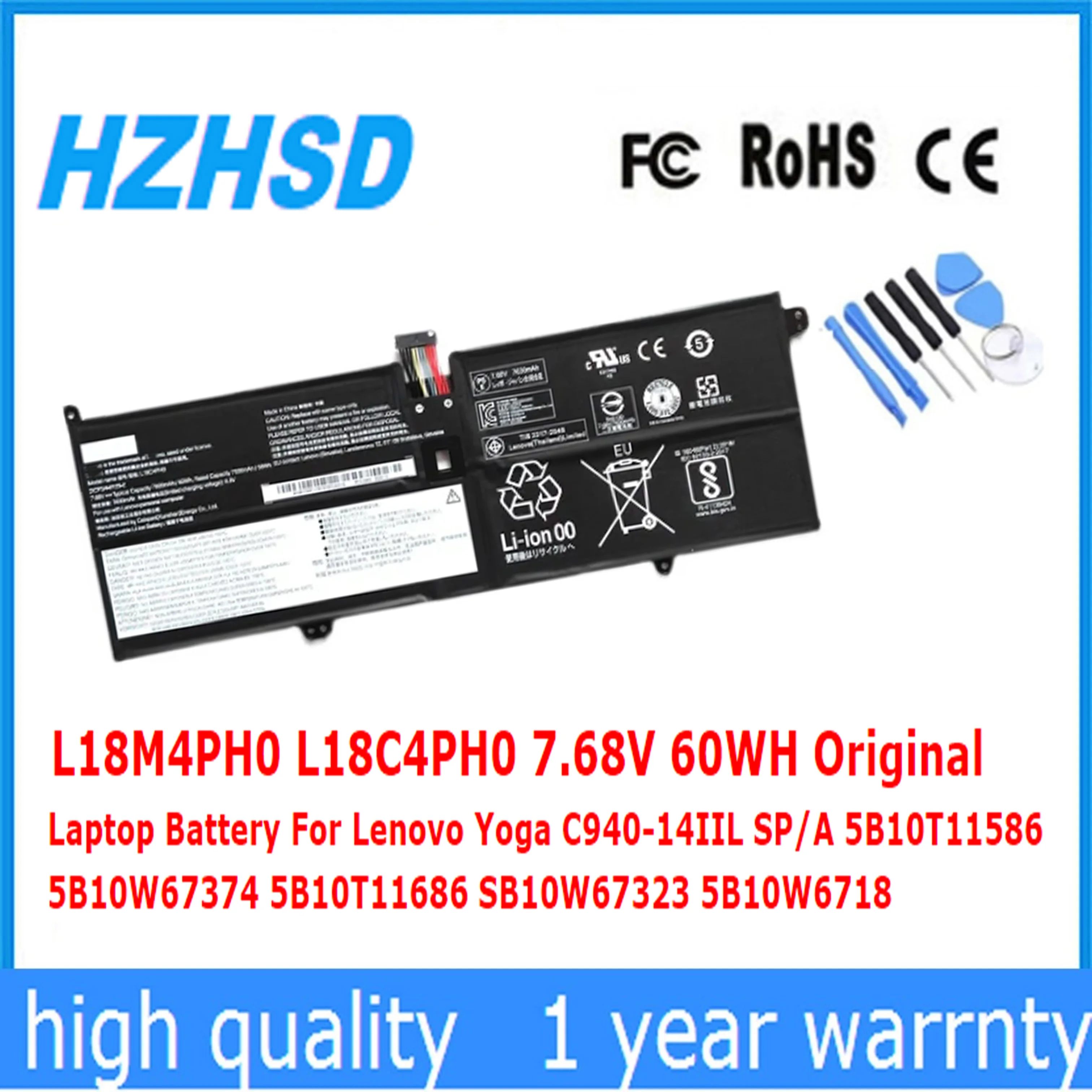 L18M4PH0 L18C4PH0 7.68V 60WH Original Battery For Lenovo Yoga C940-14IIL SP/A 81Q9 5B10T11586 5B10W67374 5B10T11686 SB10W67323