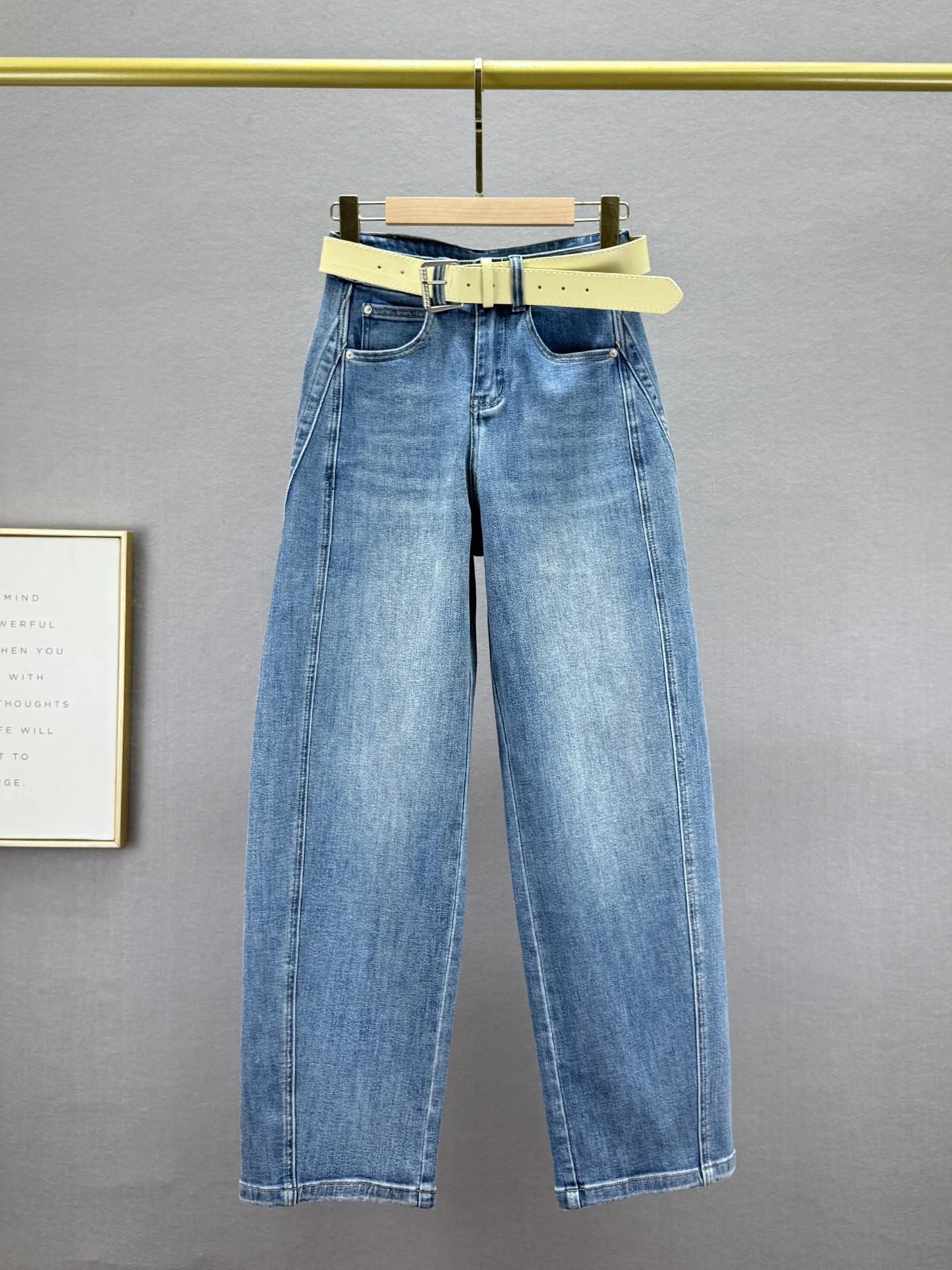 

Ретро джинсы с эффектом потертости, с высокой талией, эластичные, женские, свободного кроя, стройнящие, длинные брюки, весна 2026, хлопковый стрейч-деним