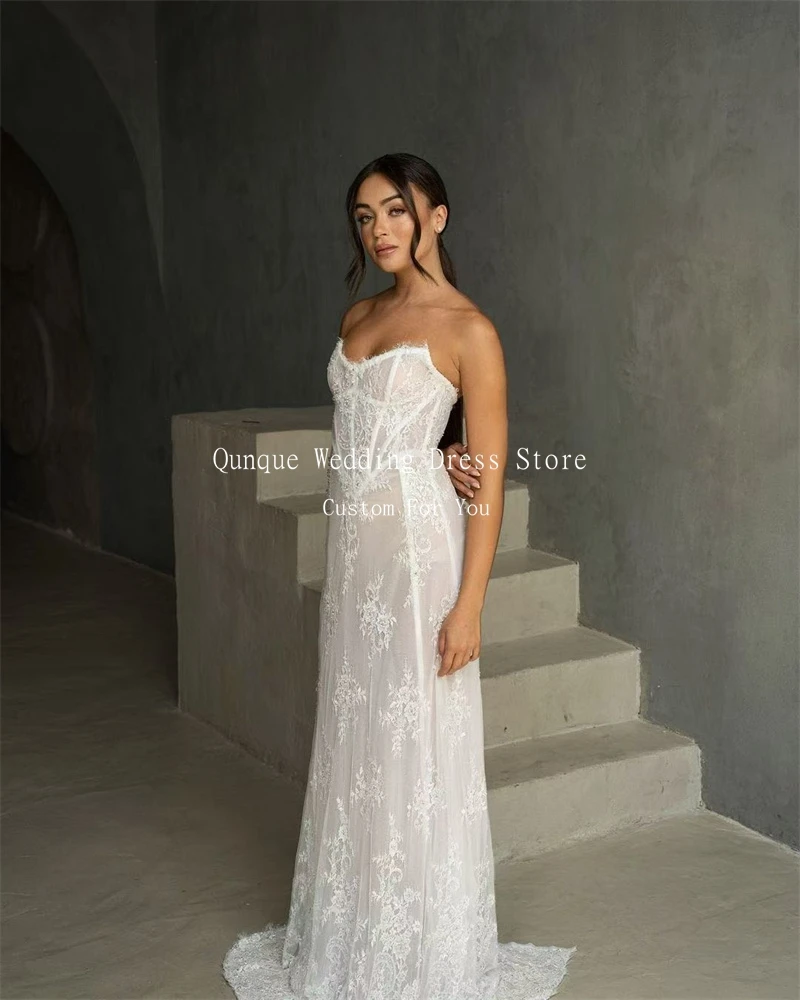 Qunque Sweetheart Luxury Plus Size Wedding Dresses Long Bridal Gowns Sleeveless Lace Court Train Vestido de Novia Customized