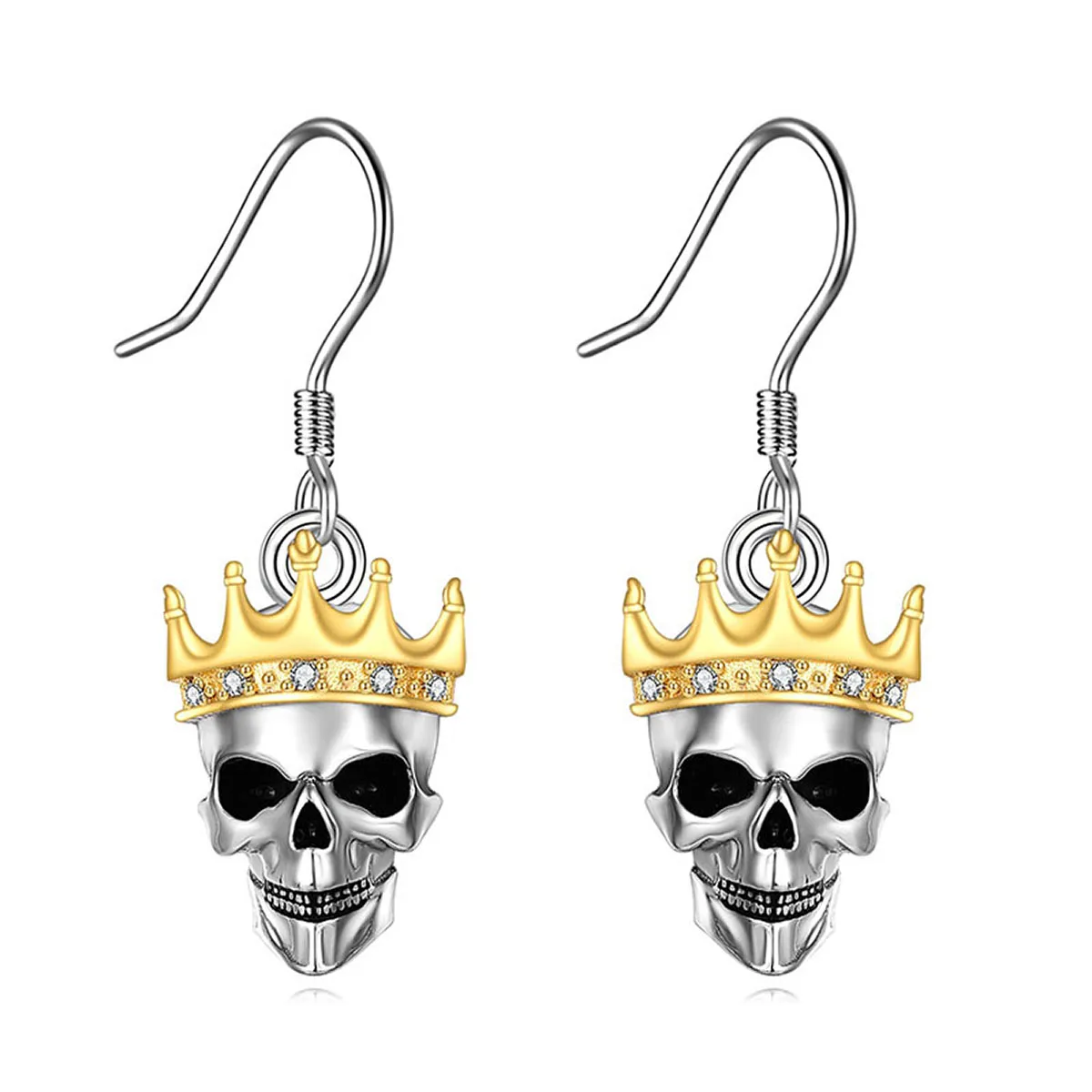 Un par de cuentas del bosque del rey y colgantes de corona dorada brillante, pendientes encantadores y hermosos regalos de joyería.