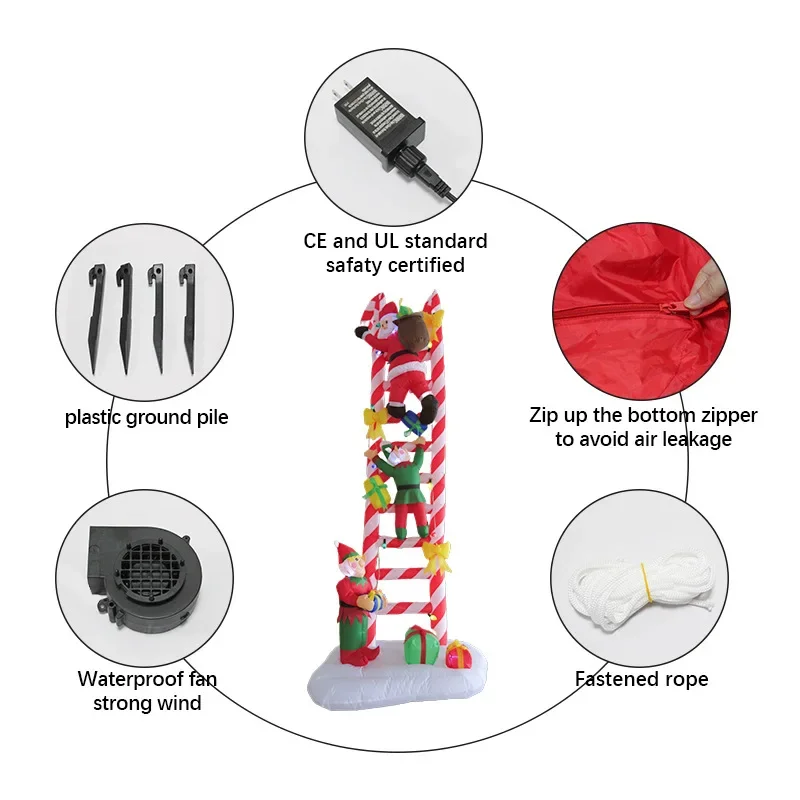 Christmas Ladder Santa Elf Gift Bag Inflatable Air Mold LED Lights Garden Decoration