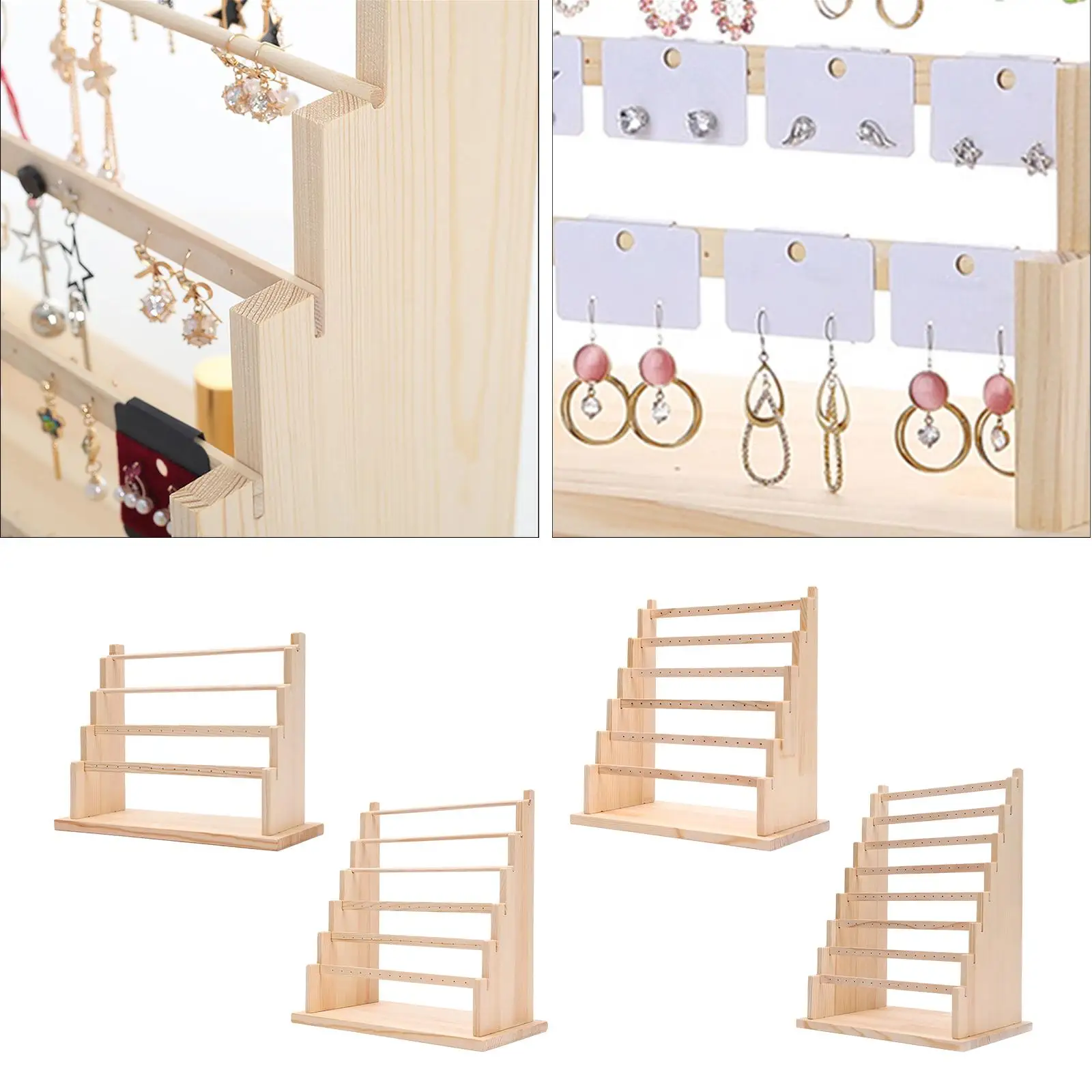 Wooden Jewelry Rack Stand Earring Organizer Bangle Holder Necklace Display Bracelet Watch Showcase Storage for Shop Counter