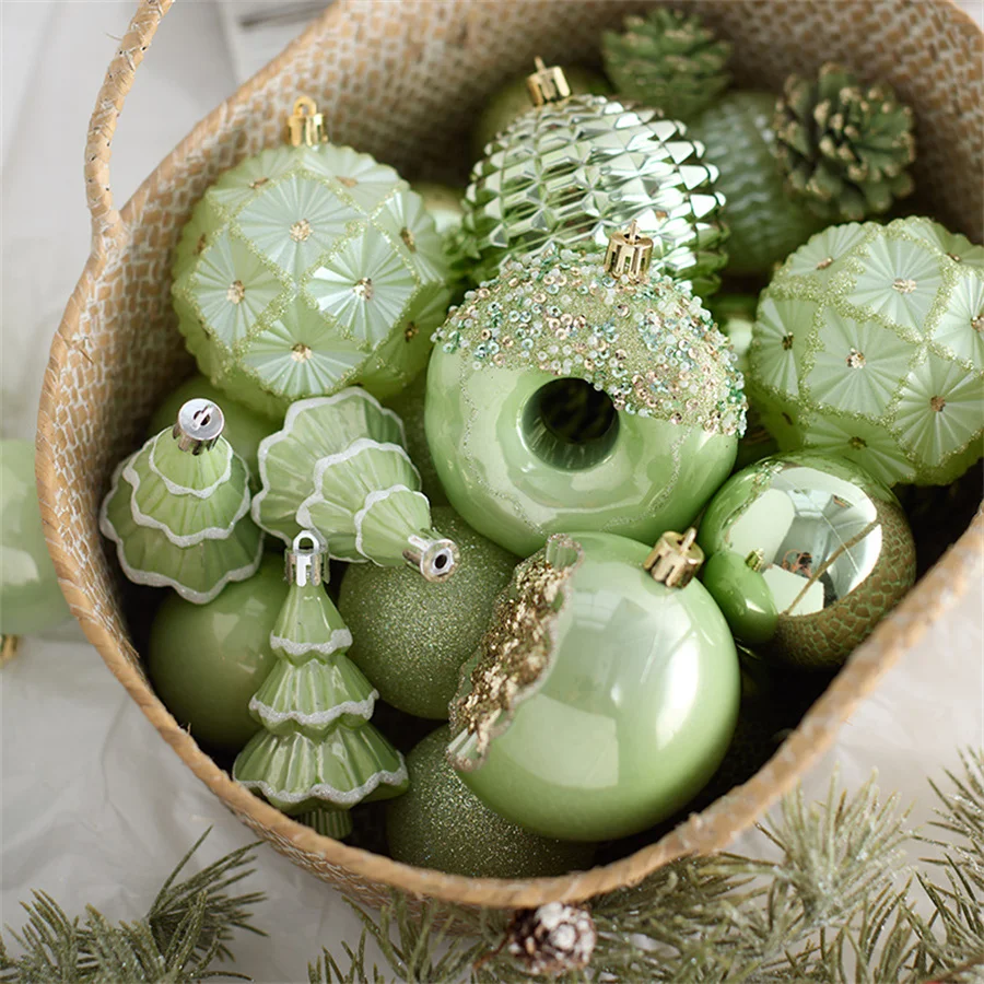 New 6/8/10cm Green Christmas Balls Boxed Shaped Balls Christmas Tree Decorations Hanging Ornaments Colorful Balls