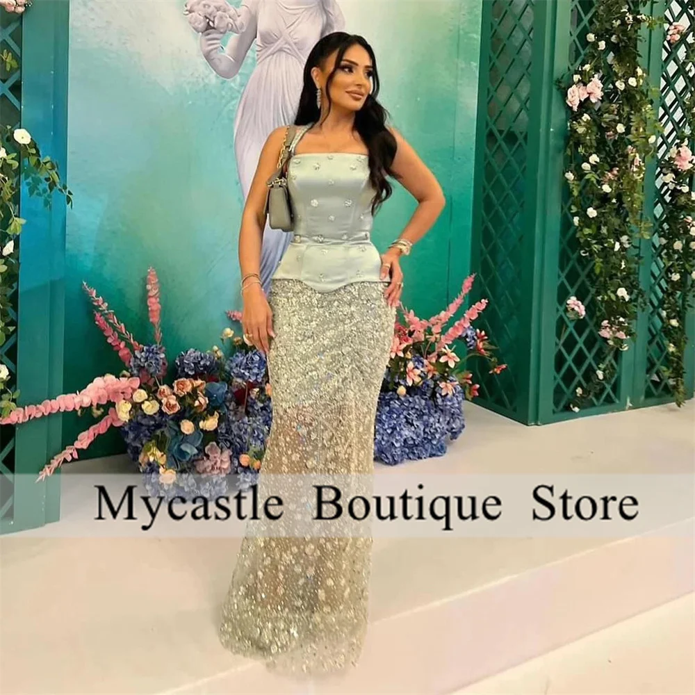 

Luxury Sage Green Beaded Evening Dress With Spaghetti Straps For Formal Occasion Dress Peplum Occasion Dresses Customized