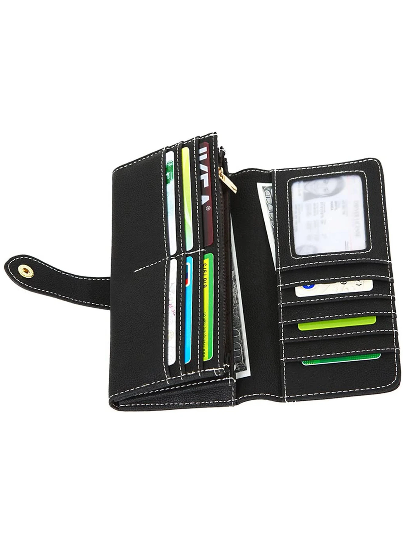 محفظة نسائية طويلة أنيقة بفتحة متعددة للبطاقات، محفظة من جلد البولي يوريثان لطيفة ومتعددة الاستخدامات ومزدوجة الطي من الجلد الناعم لبطاقة الائتمان بدون محفظة #5