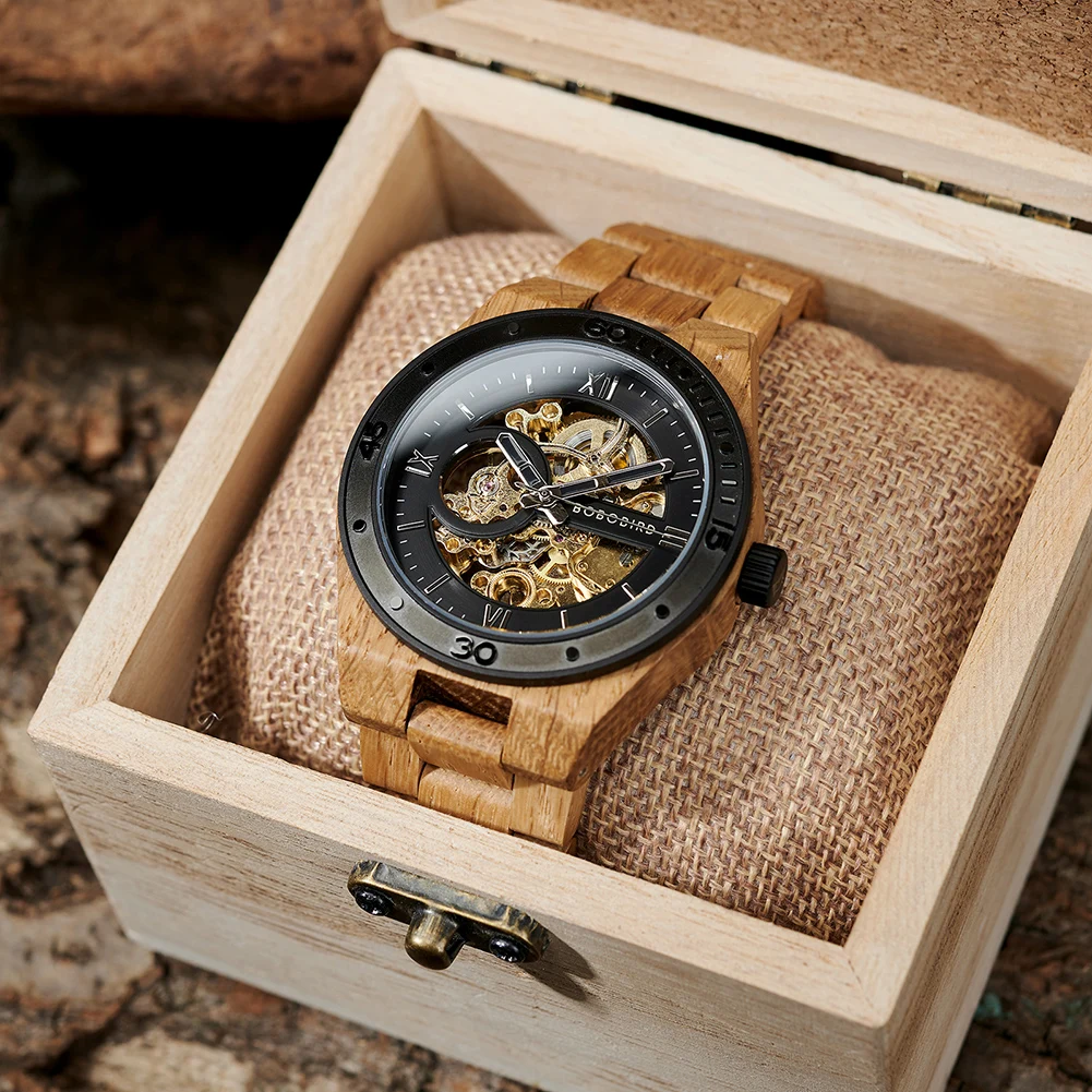 BOBO BIRD Men\'s Mechanical Watch New Wooden Wristwatches Fashion Automatic Mechanical Watch Cuostom Great Gift Box Dropshipping