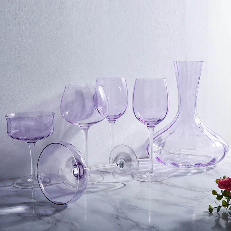 British Lavender Goblet Champagne Glasses Set Nordic Style New Crystal Light Luxury Wine Glass Home Colored Glass Cups Decanter