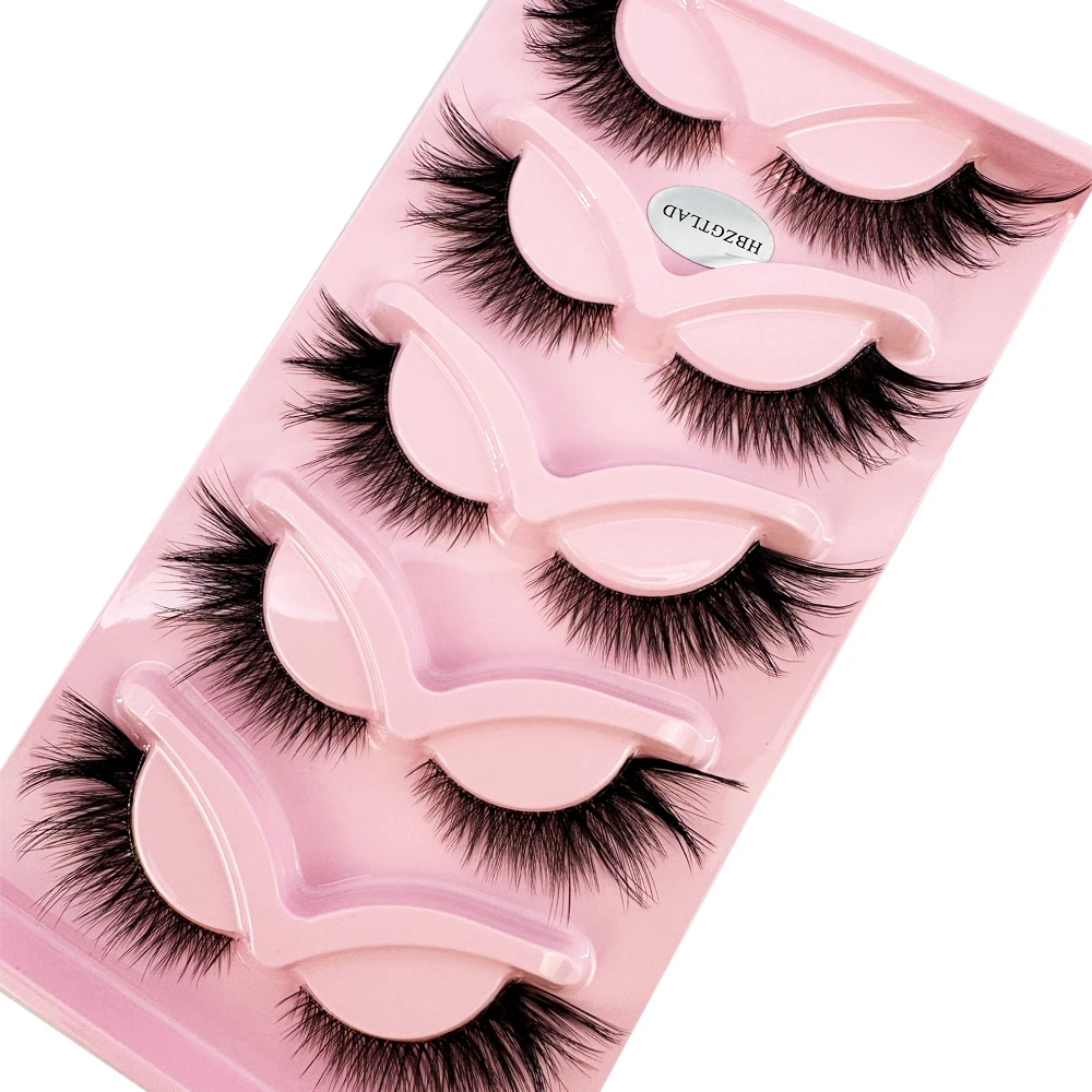 New 5Pairs Cat-eye manga Lashes 3D Clear Band Natural Long False Eyelashes Look Realistic Messy End Eye Elongated Fake Eyelashes