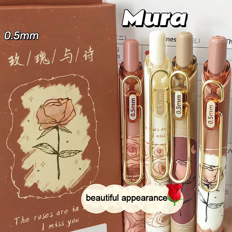 Retractable Gel Pens Rose Bear 0.5mm Black Ink Fine Point Smooth Writing for Gifts Office Writing Supplies School Stationery