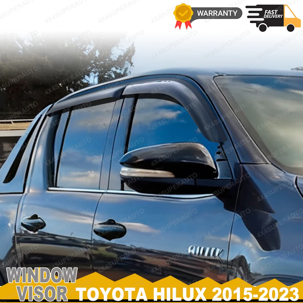 

Дефлектор окон ‌ Для Toyota Hilux 2005-2014 2015-2023 дымчатый черный оконный козырек от солнца и дождя с двойной кабиной автомобильные аксессуары