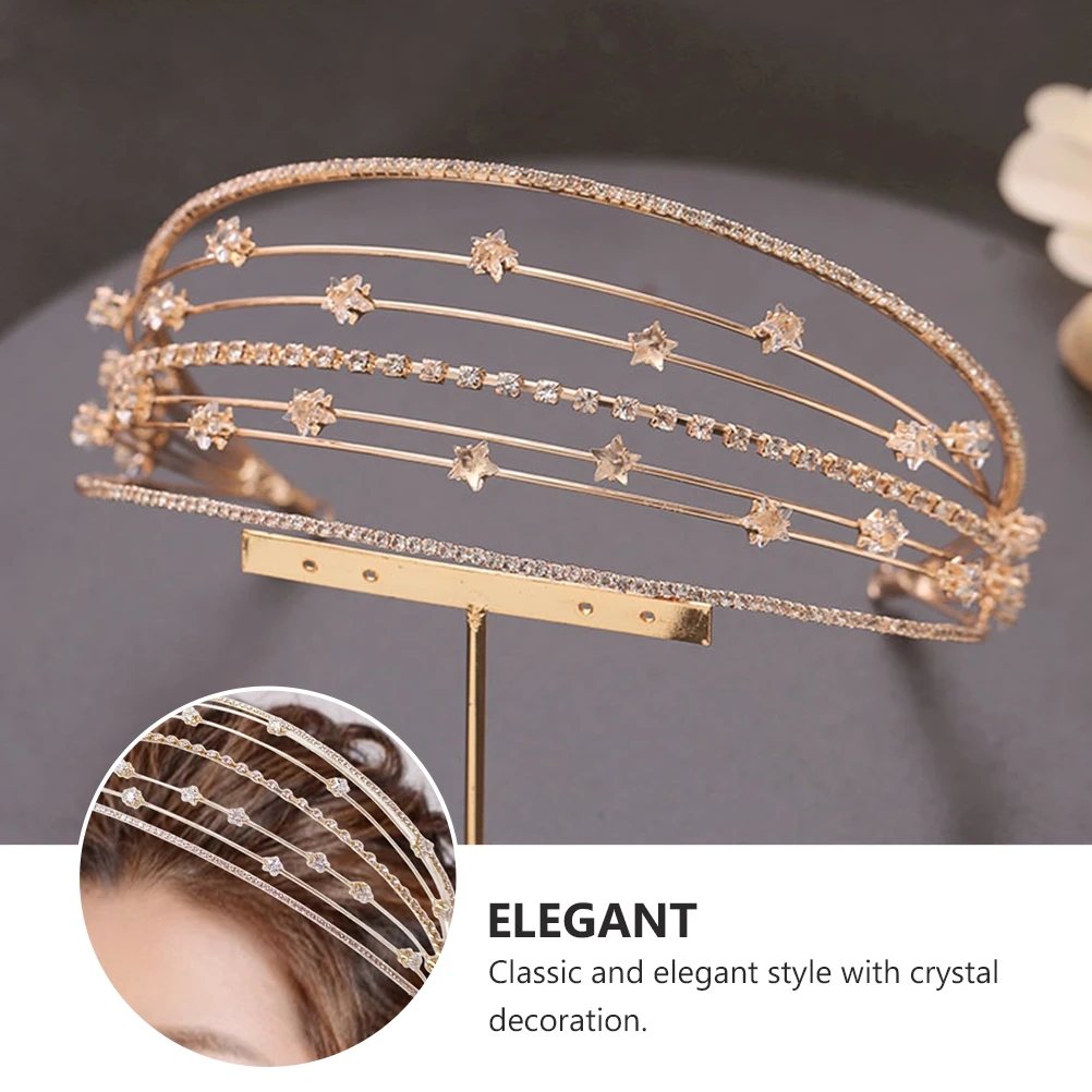 

Golden Headb Hair Accessories Crystal Decor Wedding Bridal Headdress Multi Layer Elegant Style Comfortable Wear Perfect