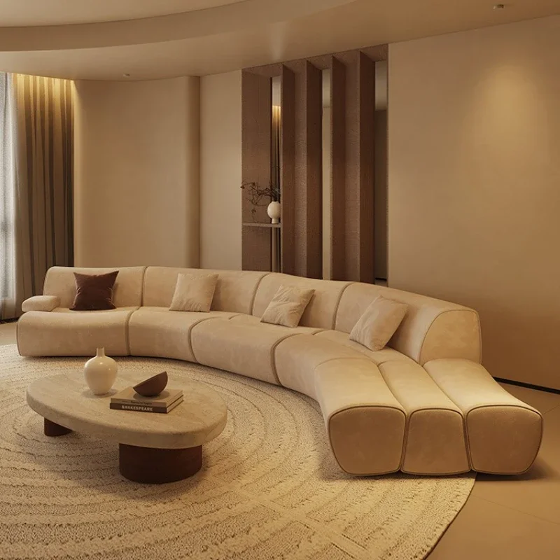 Semicircular curved sofa technology cloth, large apartment living room home, modern wabi sabi wind 2025 Internet celebrity