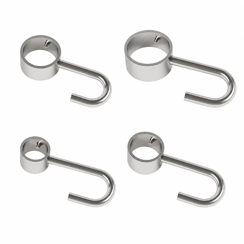 4pcs Sturdy Stainless Steel Pipe Hook Hanger Windproof No Punching Curtain Rod Hook Rod Mount Hanging Pipe Hook Wardrobe