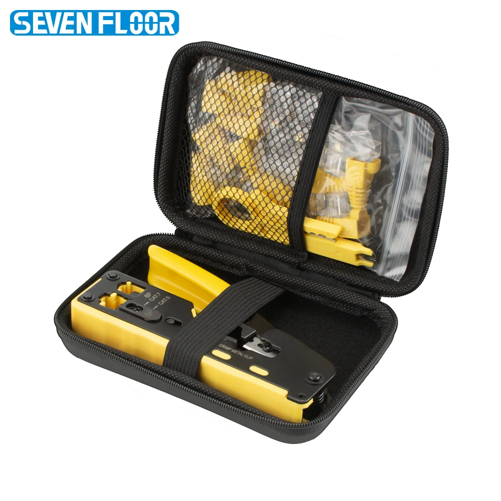 Multifunctional CAT7 Pass Through Crimper Kit RJ45 Network Crimping Tool Stripper Cutter for Cat5e Cat6 Cat7 Ethernet Connectors