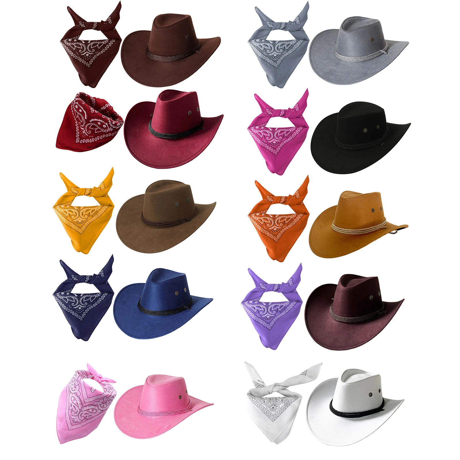 Cowboy Hat Bandana Scarf Set Kids Boy Girl Cowboy Cowgirl Cosplay Accessory Halloween Carnival Theme Party Dress Up Performance