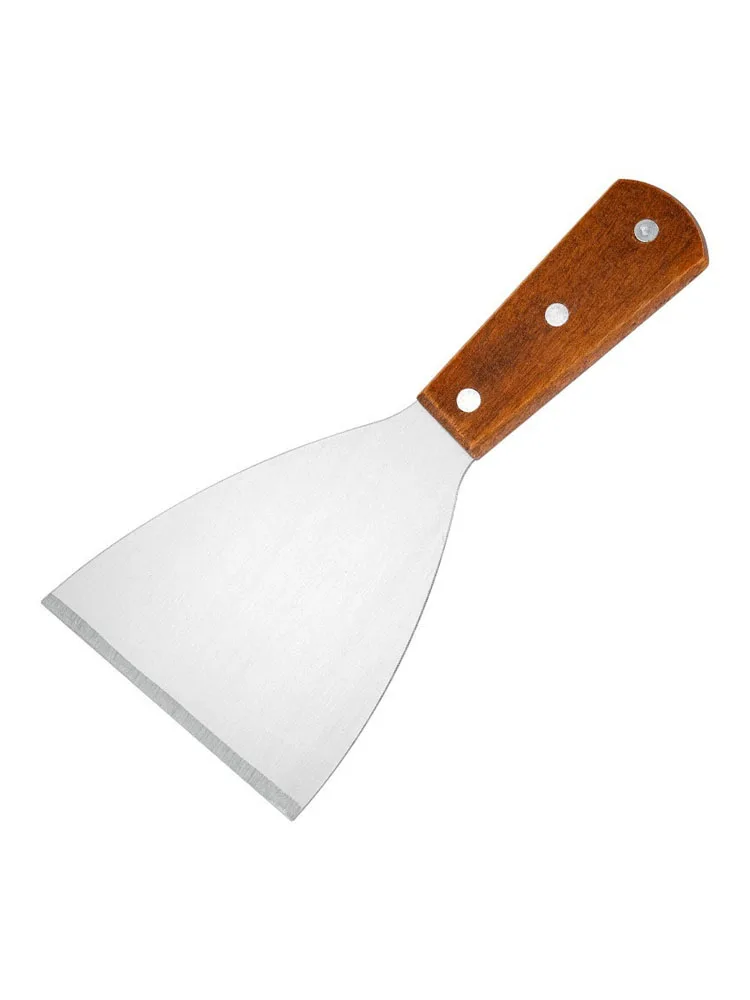 Manche en bois spatule Oblique en acier inoxydable Steak Burger crĂŞpes Pizza grattoir pelle cuisine outils de cuisine ustensiles de Barbecue