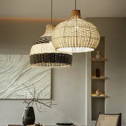 New Colorful Rattan Lamps Vintage Pendant Lights Fixtures Retro Hanging Chandeliers Living Dining Table Room Decor Luminaire