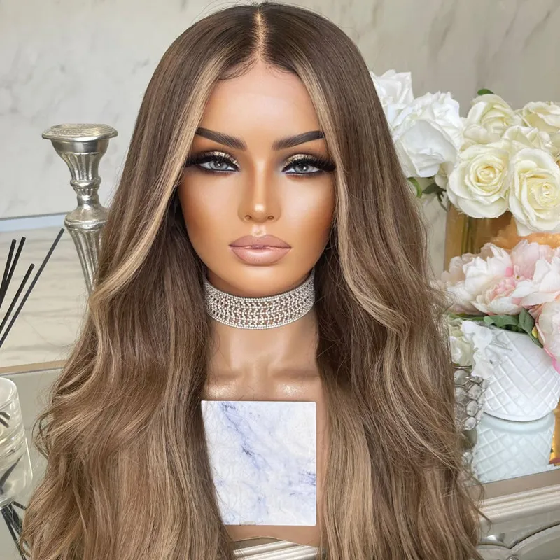 

Brazilian Highlights Ombre Brown Human Hair 13x6 Lace Front Wigs for Women Pre plucked Frontal Body Wave Wet and Wavy Hair