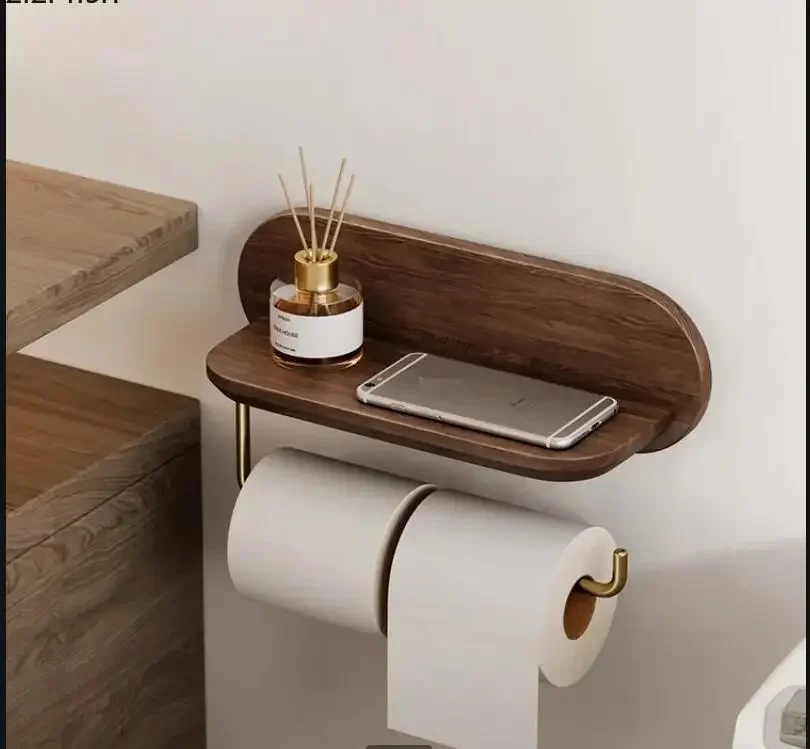 Walnut Tissue Holder Wood Toilet Paper Towel Holders Wall Shelf Napkin Roll Rack