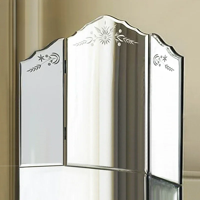 Carved tri-fold mirror European neoclassical bedroom dressing mirror personalized creative decorative mirror 0168