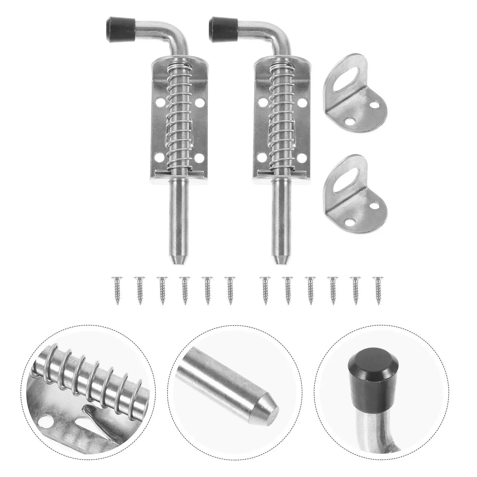 2Sets Heavy Duty Door Latches Stainless Steel Thickened Barrel Bolt Spring Latch Gate Latches Security Locks Gate Latch