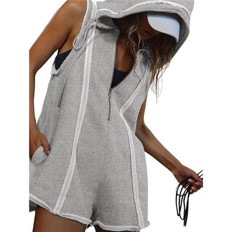 

ABP-Rompers For Women Athletic Workout Hooded Romper Casual Zip-Front Neck Jumpsuits Overalls With Pockets