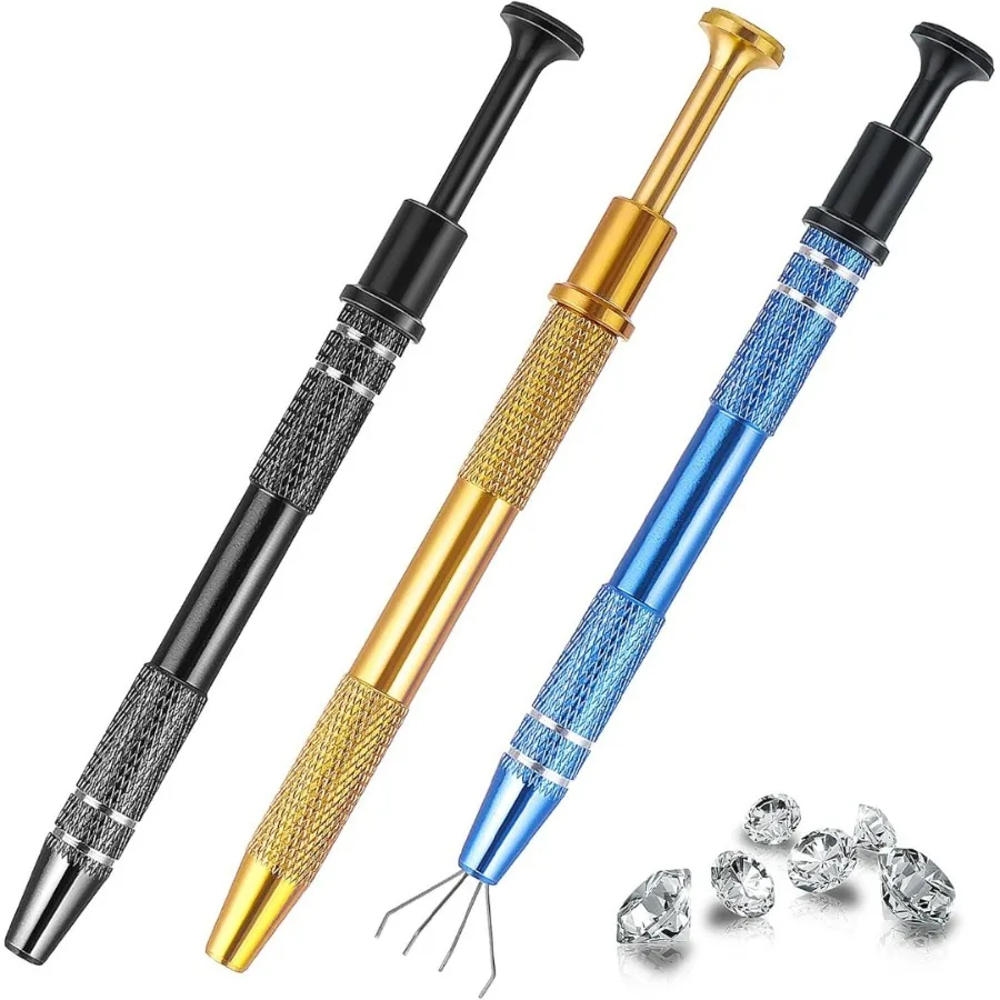 3Pcs Stainless Steel Pick Up Tool Set, IC Chip Extractor & 4-Claw Grabber for Small Parts Gems Beads, Watch Repair Nail Art
