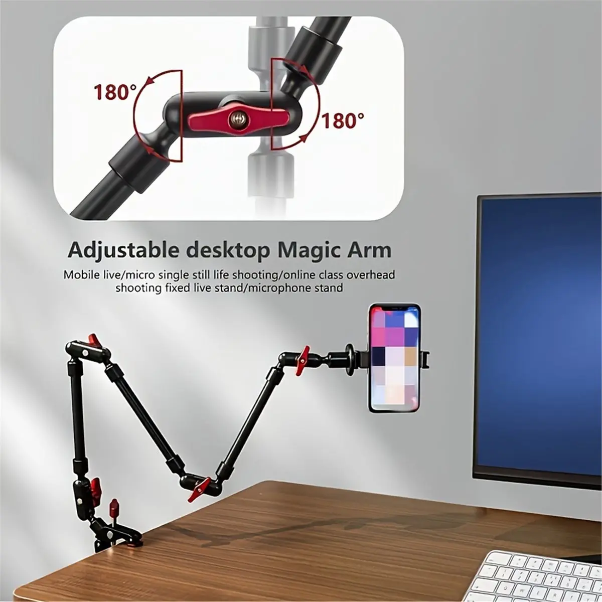 DT75BG Three Folding Magic Articulated Arm Bracket for Smartphone Camcorder Action Camera Clamp Wall Mount Tablet Webcam