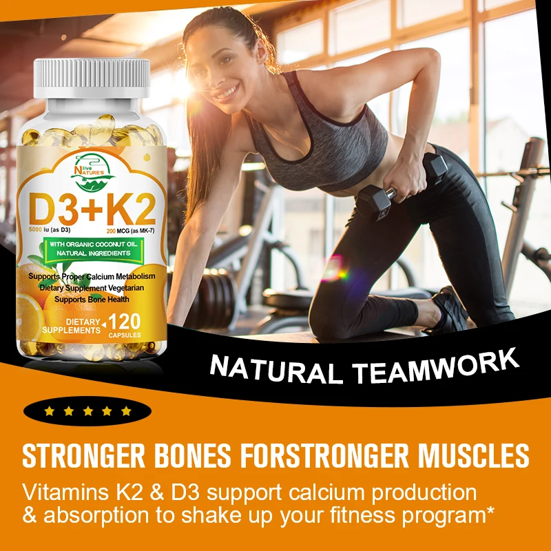 Vitamin K2 with D3 Capsules for Heart and Bone Health 120 BioPerine Softgels