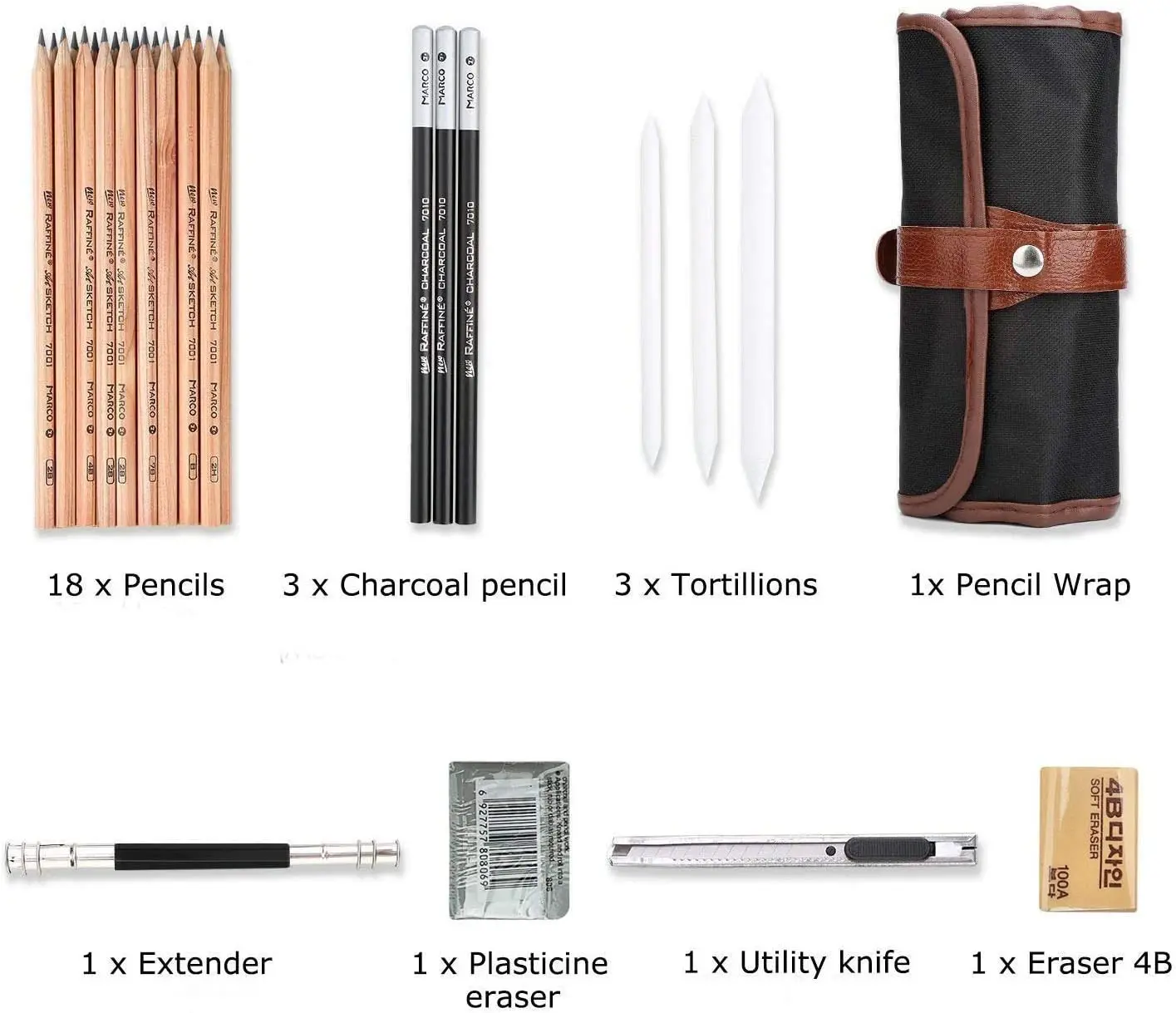 Sketch Drawing Pencil Set Included Graphite Pencils, Charcoal Pencils, Paper Erasable Pen, Craft Knife for Art Beginne