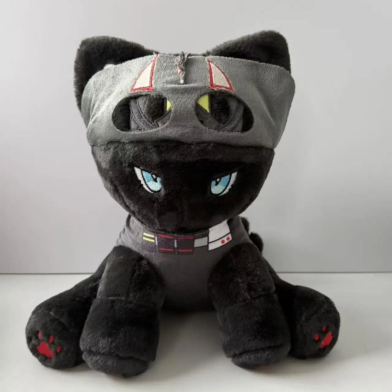 Cool Armored Robot Cat Plush Toy Fluffy Dark Gray Kitten Stuffed Doll Unique Red Cheek Mark Design Desk Ornament Xmas Birthday G