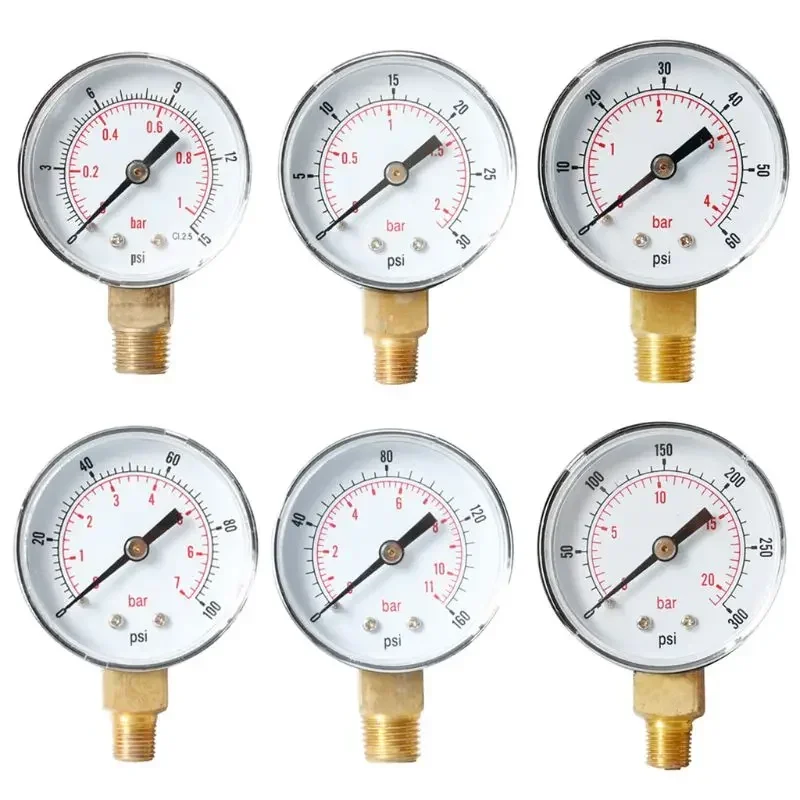 Y50 Pressure Gauge 52mm 1/4 BSPT Vertical 15,30,60,100,150,300PSI High