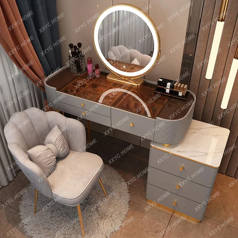 Light Luxury Fashion Dressers Bedroom Furniture Three-color LED Light Mirror Dresser Simple Storage Cabinets Dressing Table One