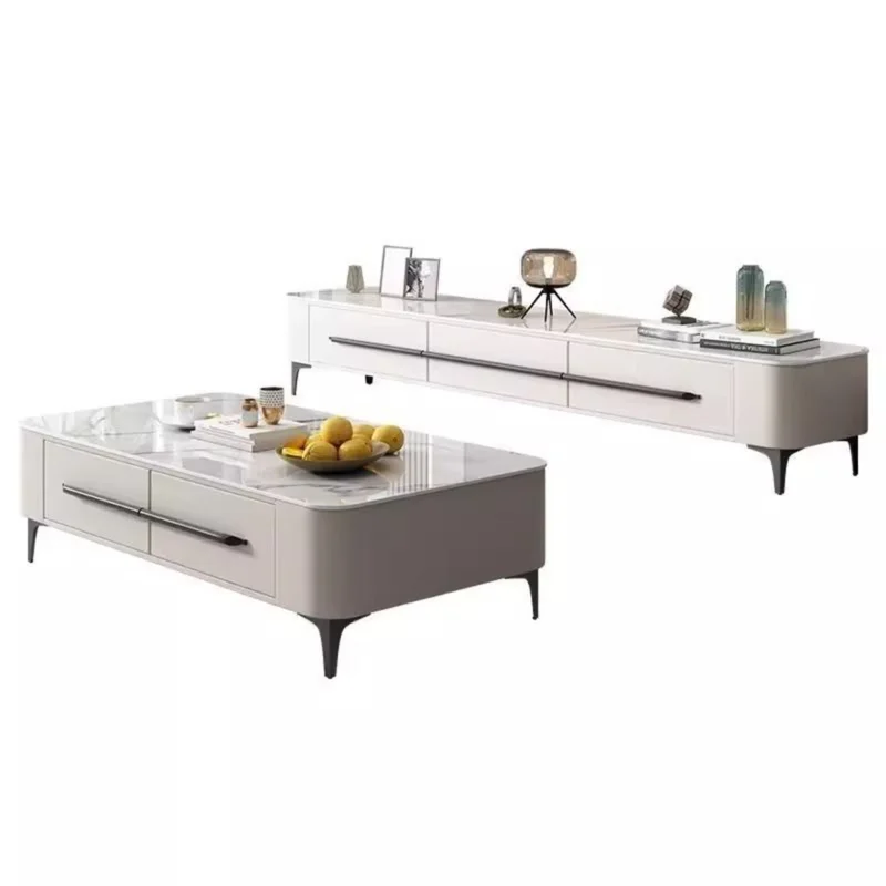 New Glossy Sintered Stone Coffee Table Floor TV Stand Set Modern Minimalist Space-Saving for Small Apartment Living Room